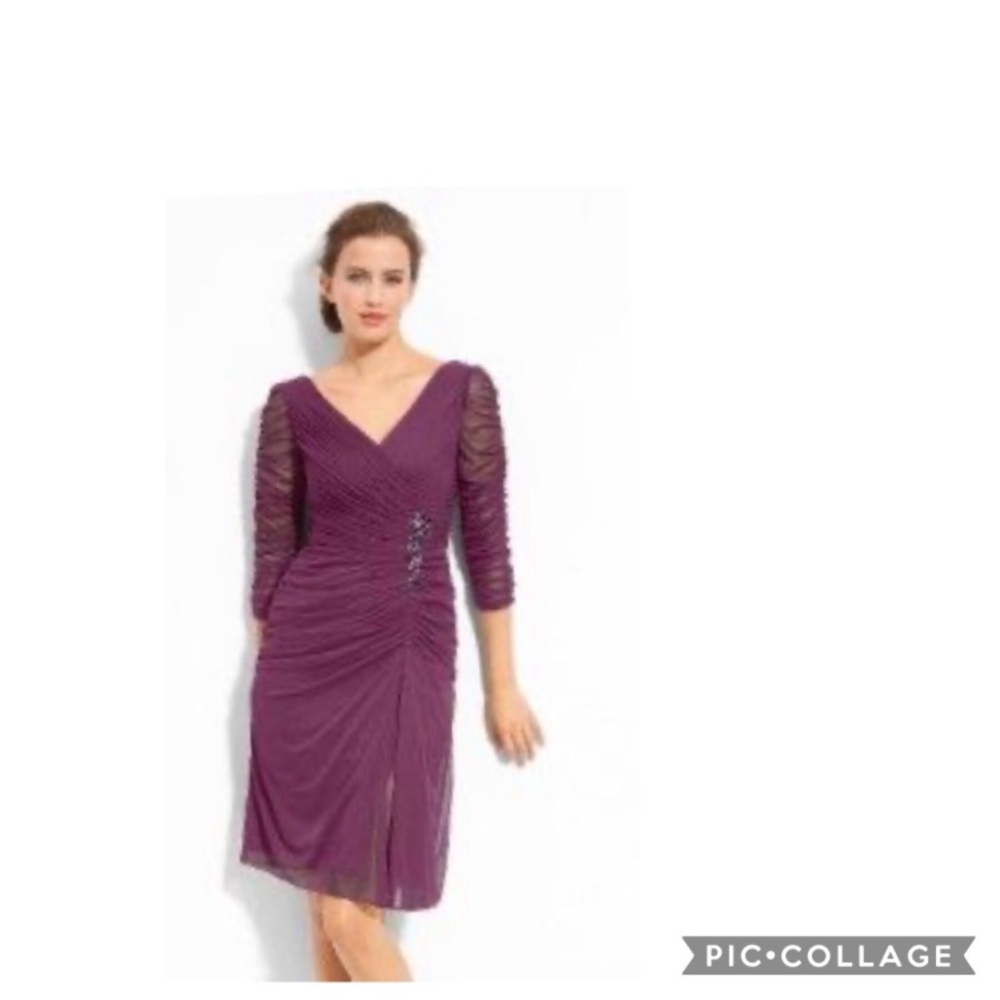 Adrianna Papell ruched sheer long sleeve dress